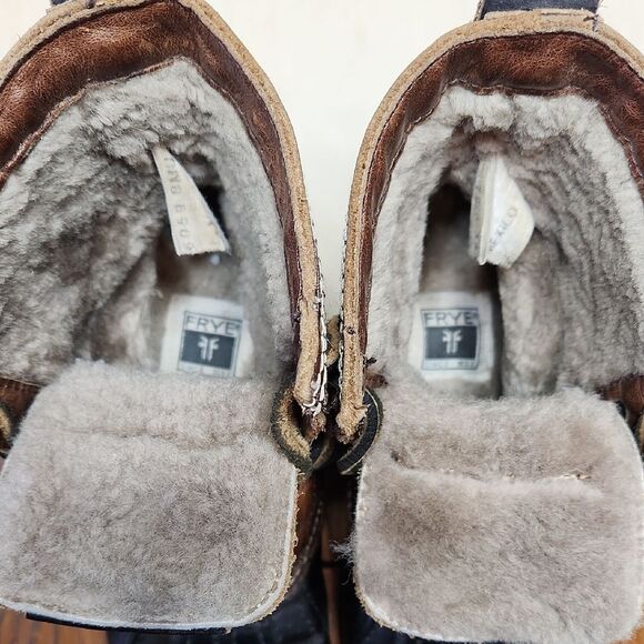 Frye Veronica Brown Black Duck Boots Leather Shearling Mid Calf Women 7.5 - Picture 10 of 11